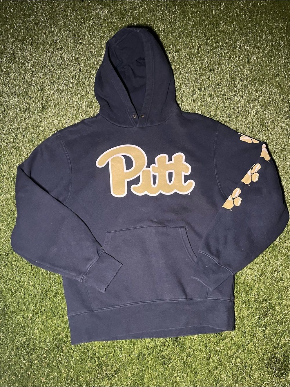 Pitt Panthers Men’s Small Navy Gold Hoodie Paw Print Sleeve NCAA